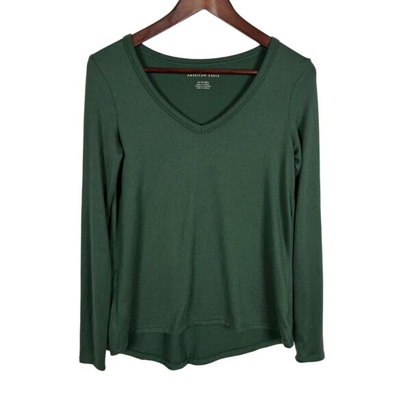 American Eagle Green V-Neck Soft Long Sleeve Top Women's XS - Picture 1 of 4